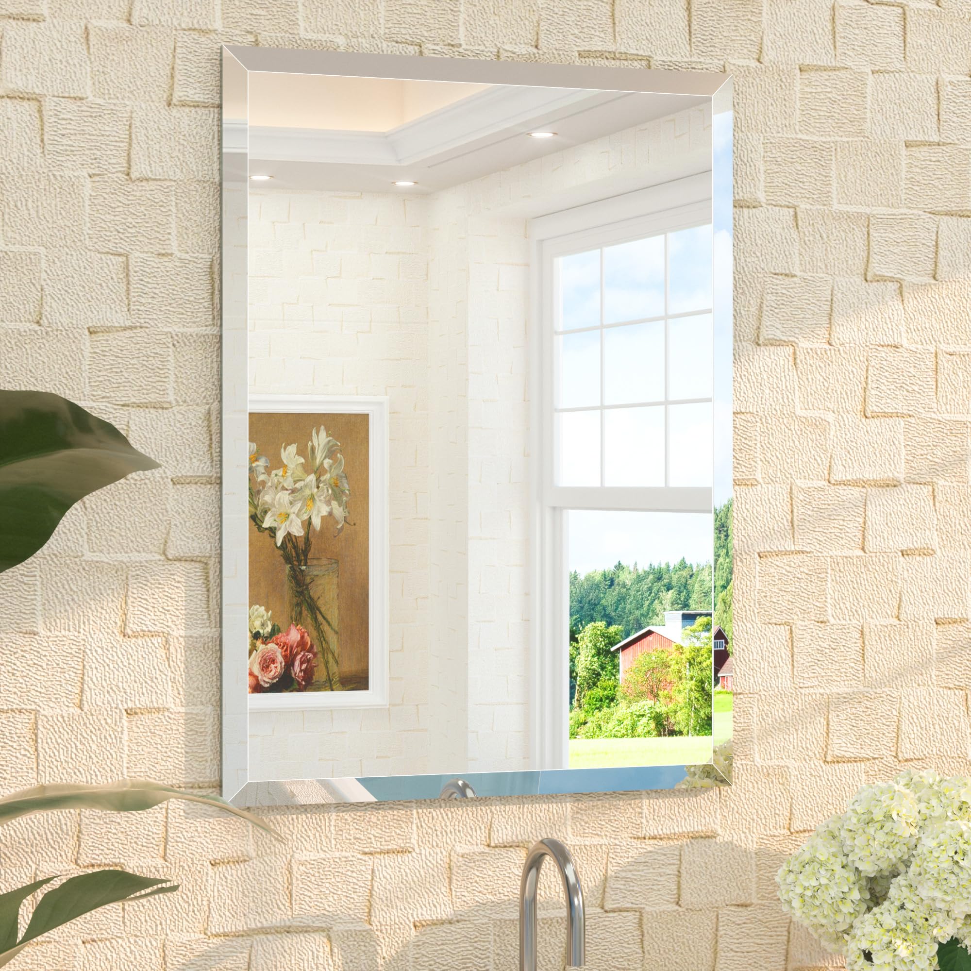 Photo 1 of TETOTE 22" x 30" Bathroom Mirror Frameless Tempered Wall Mounted Beveled Mirror for Bathroom