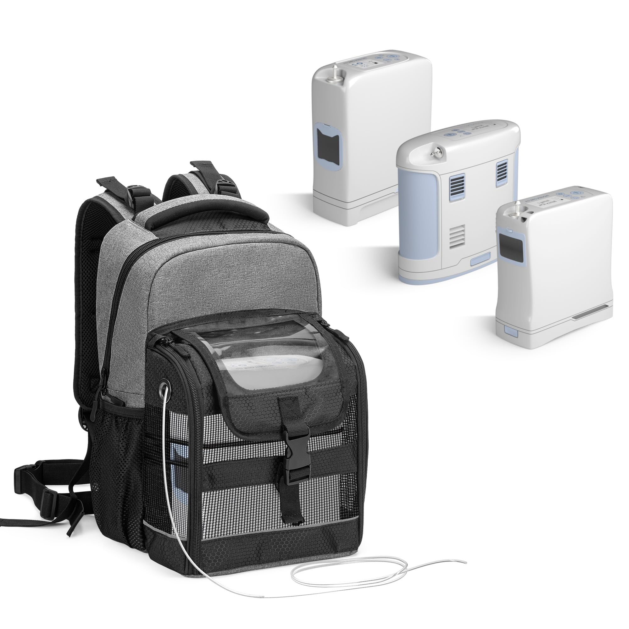 Trunab Portable Oxygen Concentrator Backpack, POC Carry Bag with Transparent Cover, Multiful Pockets Compatible with Inogen one, Caire Freestyle Comfort, Oxygo, Philips SimplyGo Mini, Patented Design