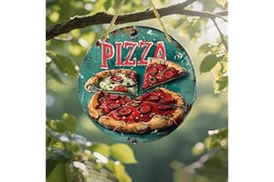 Colorful Acrylic Suncatcher, Pizza Sign Pepperoni Slices 7-Inch Hanging Window Wall Art Halloween Christmas Decor Printed Sta