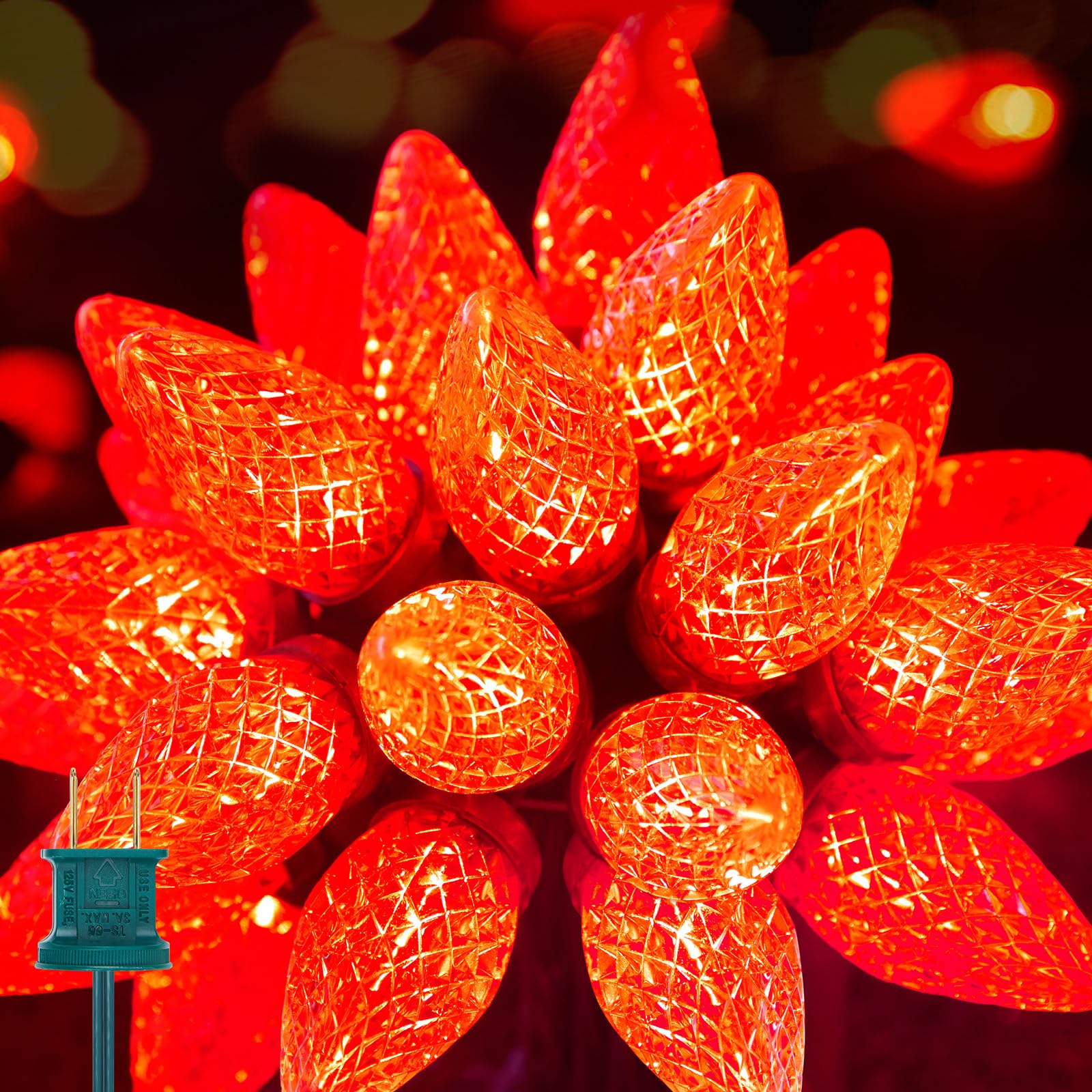 Photo 1 of Brightown C9 LED Christmas String Lights, 33ft 50 LED Waterproof Strawberry String Lights, Extendable Green Wire Lights String for Outdoor Indoor Patio Party Decoration, Red