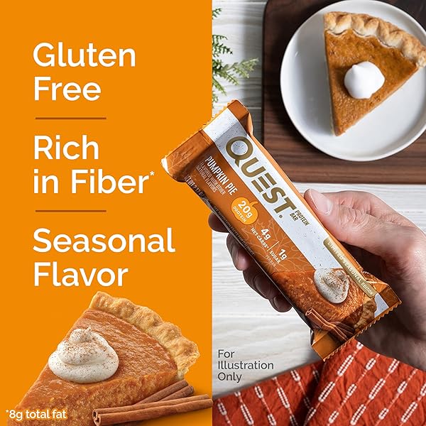 QUEST NUTRITION PUMPKIN PIE PROTEIN BAR, 20G PROTEIN, 4G NET CARB, 1G SUGAR, GLUTEN FREE, 12 COUNT