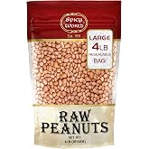 Spicy World Peanuts Raw Whole With Skin 4 LB Jumbo Bag (64oz) | Uncooked, Unsalted, All Natural, USA Grown Red Skin Spanish G