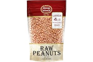 Spicy World Peanuts, Raw Whole With Skin (Uncooked, Unsalted) 4 Pound (64oz) ~ All Natural - USA Grown Red Skin Spanish Grade