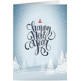 Happy New Year Cards - One Jade Lane - Winter White, 5x7, Heavy Stock, Set of 18 Holiday Cards & Envelopes.