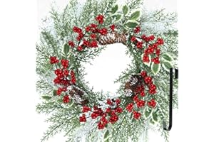 WELLSIGN 18 Inch Christmas Wreath with Pine Cones and Berries - For Front Door, Window, Wall, Party Decor