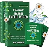 PURELID 200 PCs Tea Tree Eyelid Wipes – Cleaning Eye Wipes for People with Dry Eyes – Gentle Eyelid Cleanser with Hyaluronic Acid, Chamomile and Aloe – Individually Wrapped & Biodegradable - 2 pack