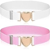 Gsbnjuy 2 Pcs Girls Belts Elastic Waist Belt for Youth Cute Heart Shape Gold Buckle Adjustable Stretch Belts for Girls Pants Jeans Dress Waist Size 16-27"