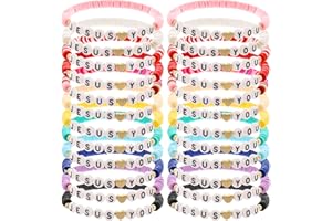 Taouzi 24Pcs 𝐉𝐞𝐬𝐮𝐬 𝐋𝐨𝐯𝐞𝐬 𝐘𝐨𝐮 Bracelets Bulk Handmade Clay Beads 𝐁𝐢𝐛𝐥𝐞 𝐕𝐞𝐫𝐬𝐞 Bracelets Christian Friendship Jewelry Xmas Gifts for Women