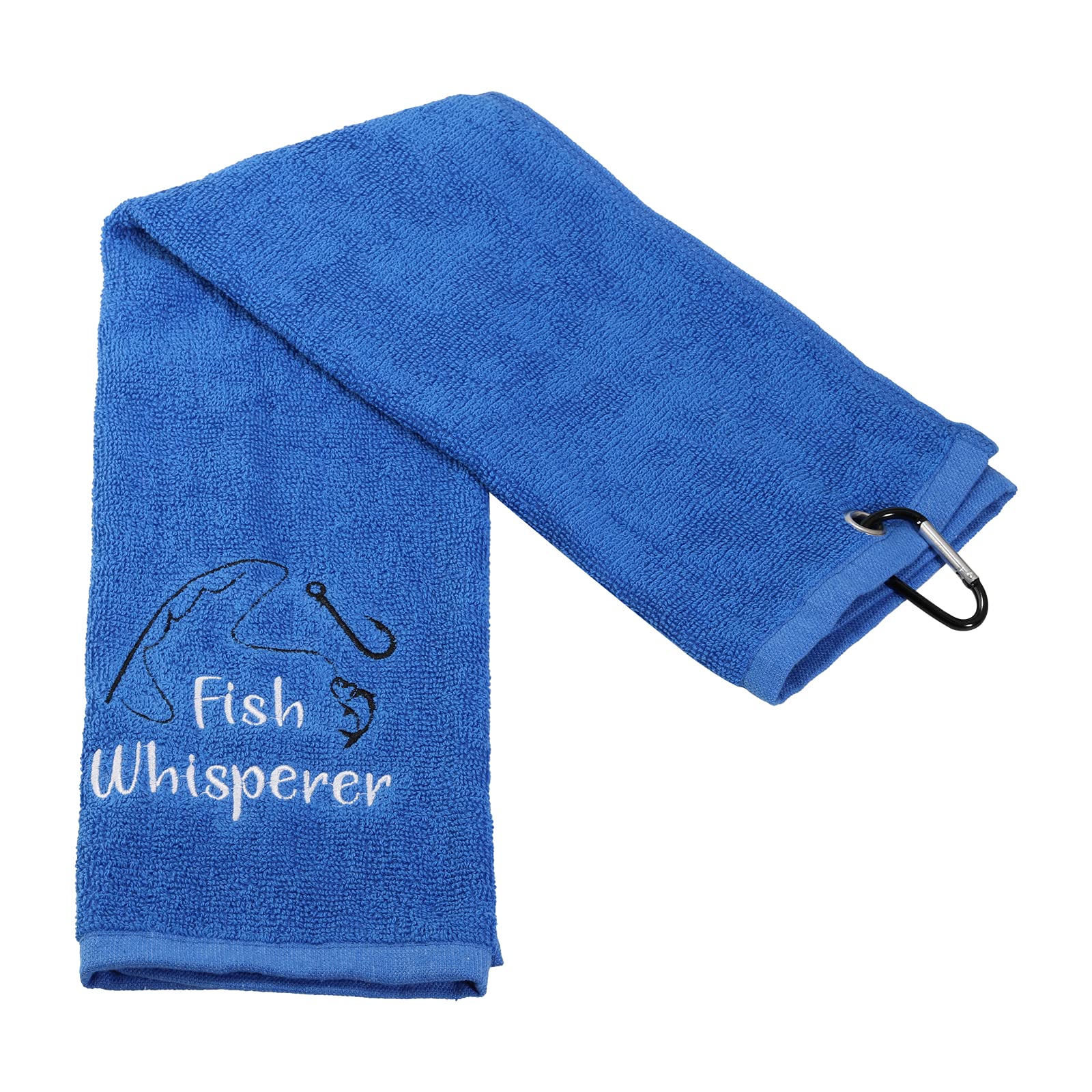 PXTIDY Fish Whisperer Funny Fishing Towel - Fisherman Gift with Embroidered Lure Hook Print and Clip for Men, Dad, Husband