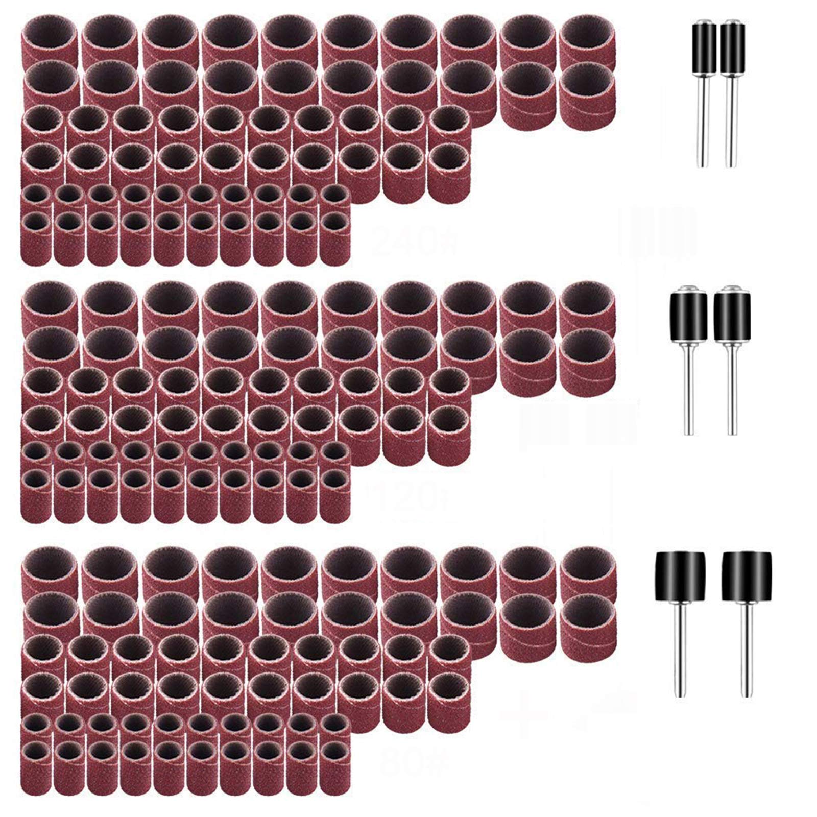 Yesallwas 186 PCS Sanding Drum Kit, Drum Sander Set, Drum Mandrels , Dremel Sanding Accessories,Nail Sanding Band Sleeves, Drum Sanding, Sander Sleeves, Sanding Drums for Rotary Tool#80#120#240