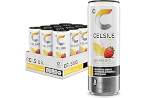 CELSIUS Sparkling Strawberry Lemonade, Functional Essential Energy Drink, 12 Fl Oz (Pack of 12)
