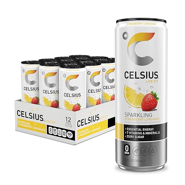 CELSIUS SPARKLING STRAWBERRY LEMONADE, FUNCTIONAL ESSENTIAL ENERGY DRINK, 12 FL OZ (PACK OF 12)