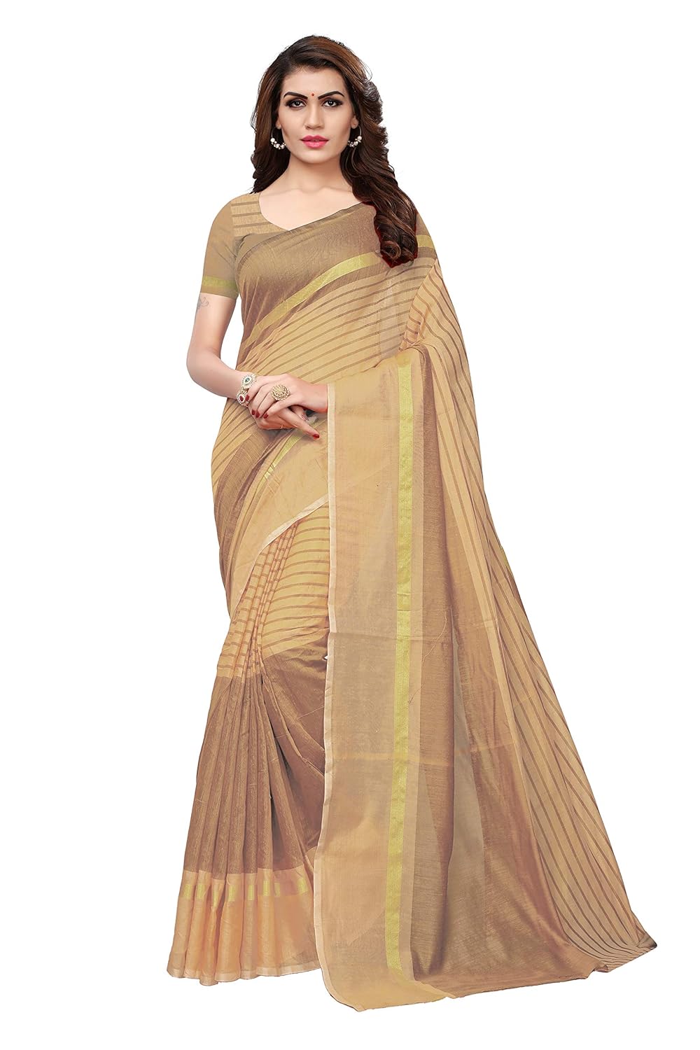 indira designer women's cotton saree with blouse piece (free size)