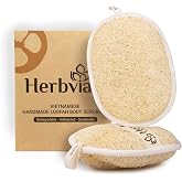 Herbvian Natural Loofah Exfoliating Body Scrubber Pads for Bath and Shower | Made from 100% plant-based Vietnamese loofah to exfoliate and cleanse skin during baths and showers.