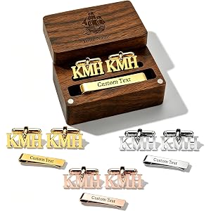 KMH Personalized Cufflinks for Men, Custom Initial Tie Clip Set for Groom | Personalized Cufflinks for Men Custom cufflinks a