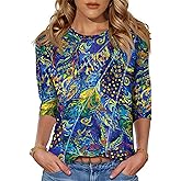 LOMON 3/4 Length Sleeve Womens Tops Spring Summer Fashion 2026 Tops Crew Neck Pleated Shirts Tunic Top Loose Fit