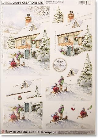 Download Craft Creations Christmas Die Cut 3d Decoupage Dcd613 Snowy Cottage Snow House Sledge Trees A4 210x297mm Step By Step Layout Amazon Co Uk Kitchen Home PSD Mockup Templates
