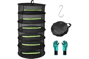 SEROPY Herb Drying Rack Hanging 6 Layer Collapsible Drying Rack Mesh Drying Net with Zipper, 2ft Drying Rack with Garden Gloves, Hook, for Drying Seeds, Herb, Bud, Grass, Hydroponic Plants 24" D x 47" H
