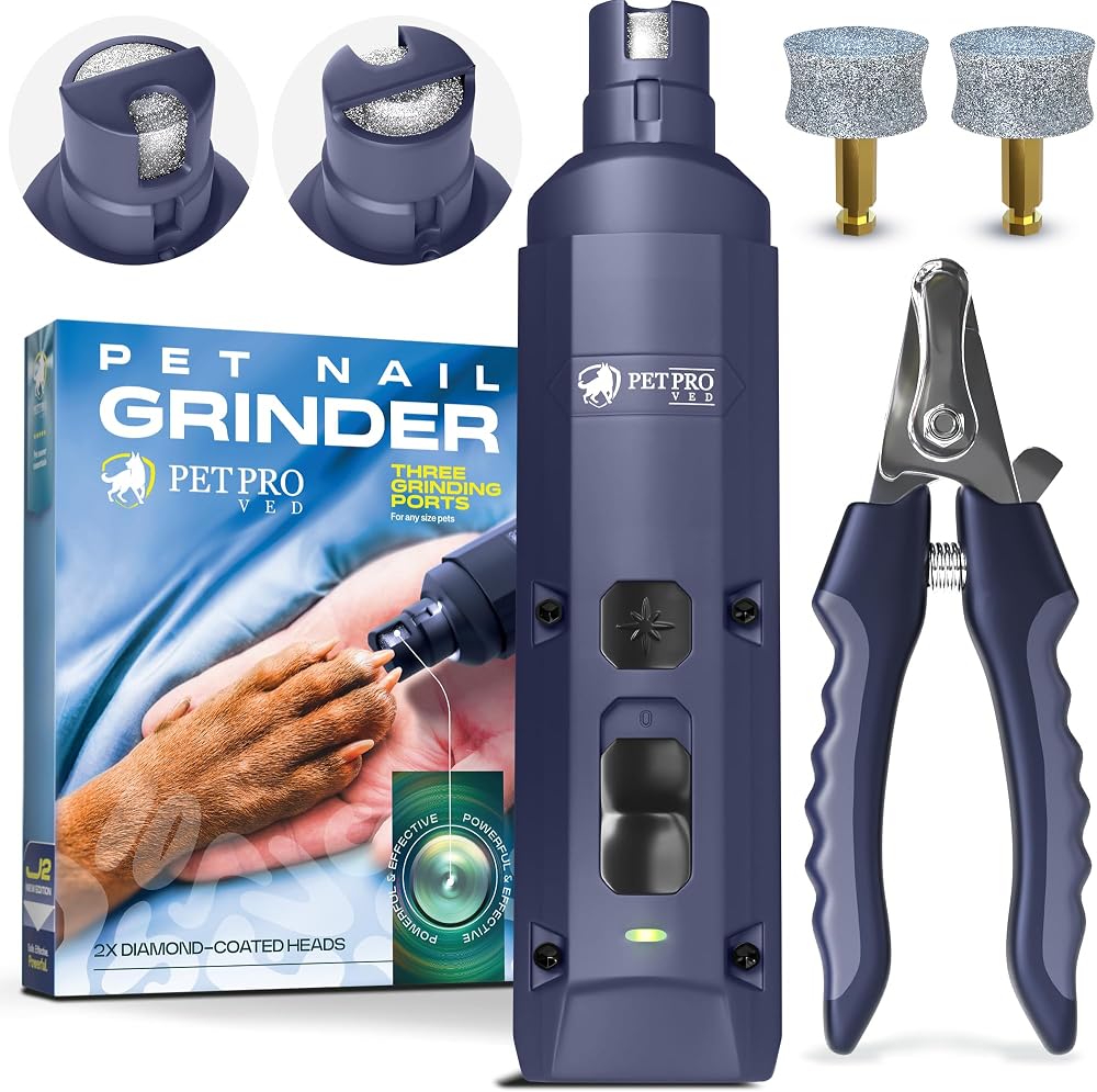 PETPROVED Dog Nail Grinder Silent Electric Nail Trimmer with 2 Heads 3 Ports