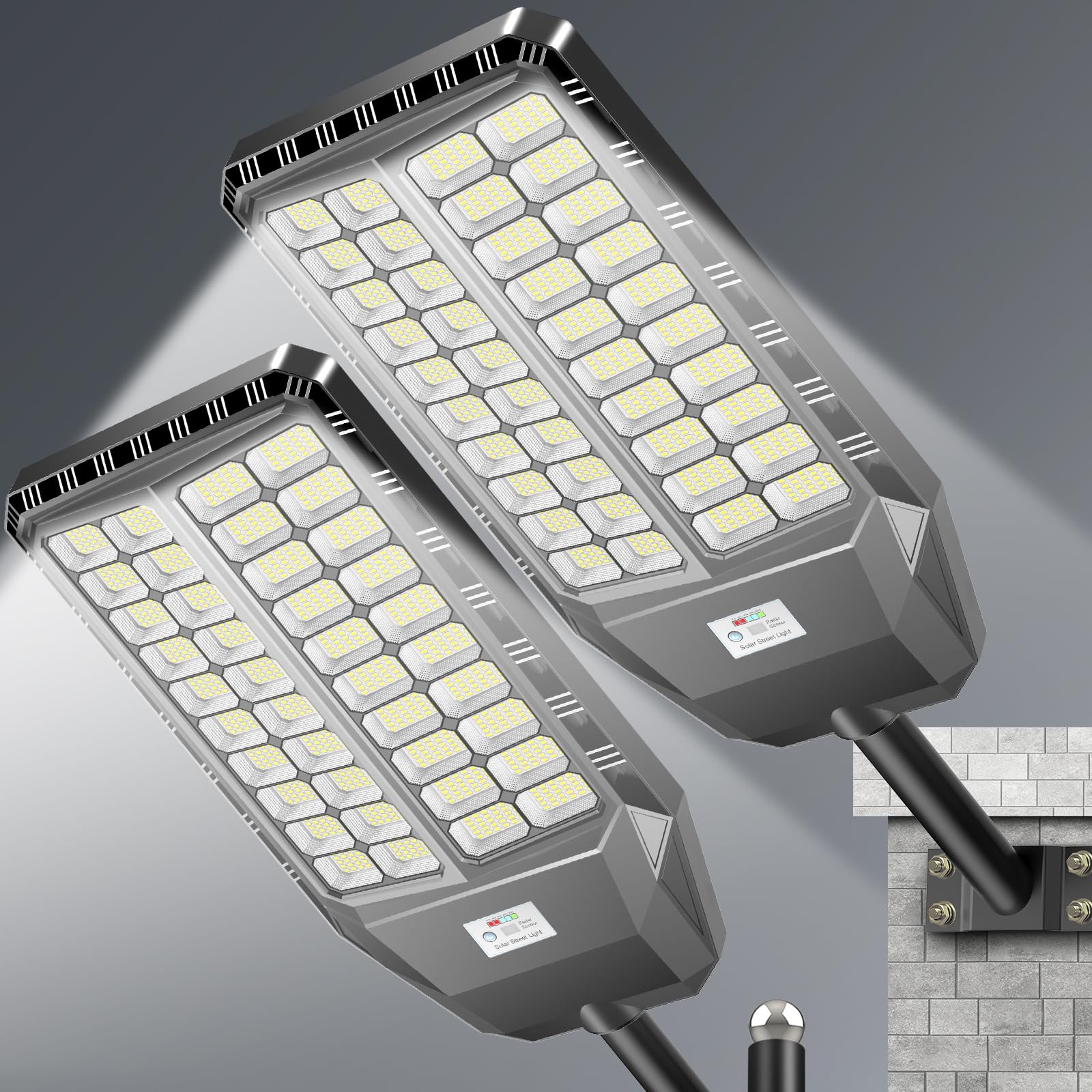 Photo 1 of 10000W Pro Large Solar Street Lights Outdoor with Thickened Shell, Commercial Grade Street Light Dusk to Dawn, Motion Sensor Solar Security Flood Light Waterproof for Yard, Driveway, Parking - 2 Pack
