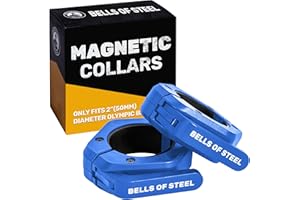 Magnetic Barbell Collars [Bells of Steel] Premium Weight Bar Clamps, Quick Release Barbell Clips, Olympic Barbell Clamps, High Strength Nylon Gym Clips, Pair, Blue