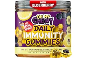 OH MY CHEWY Elderberry Gummies Immunity Support - Real Honey and Lemon Immune Supplement for Kids & Teens with Vitamin C, Echinacea, and Zinc - 60 CT