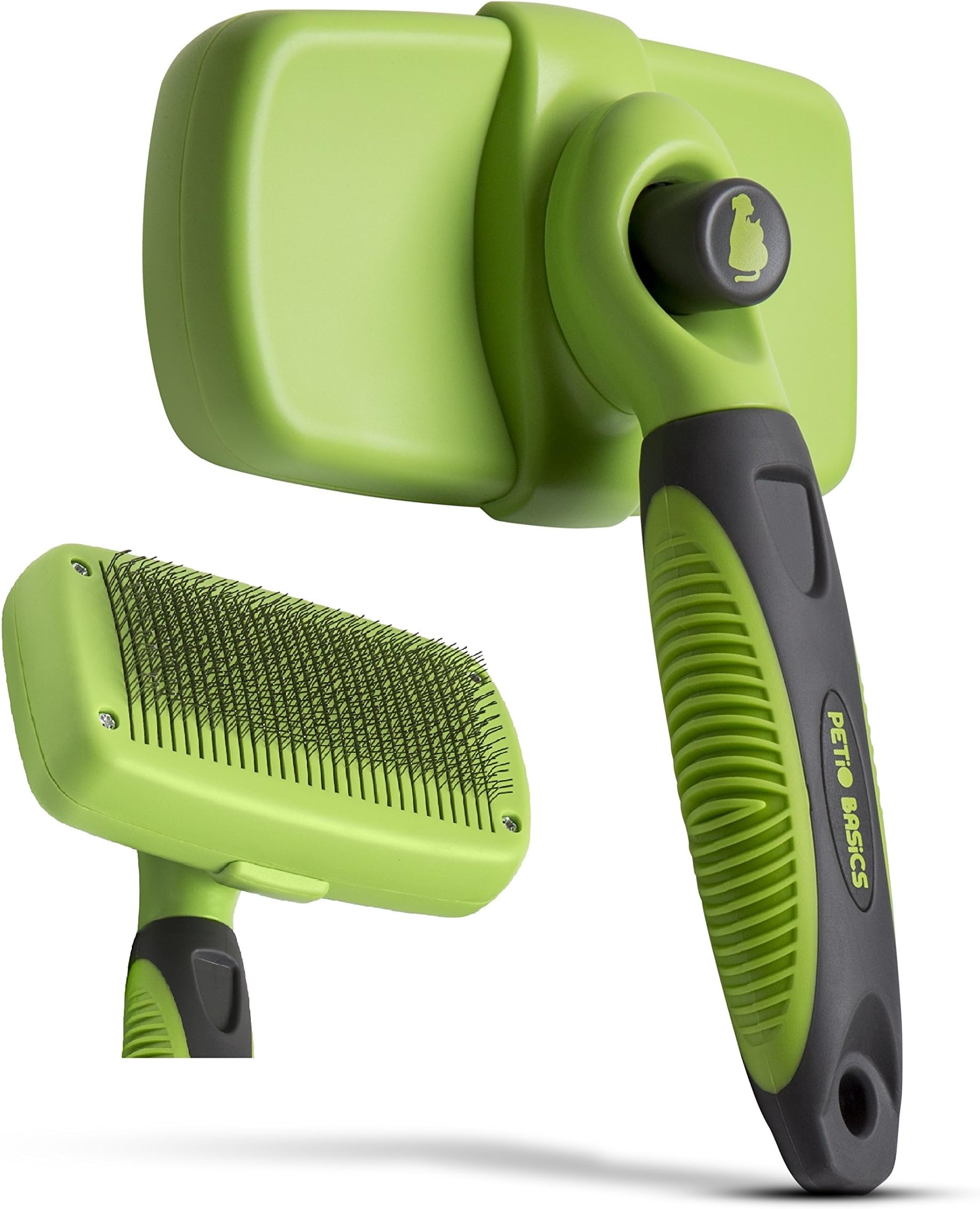 Petio Basics - Self Cleaning Slicker Brush with Ergonomic Non-Slip Handle for Pet Grooming Gently Removes Tangled Matted Fur from Cats and Dogs and Reduces Shedding