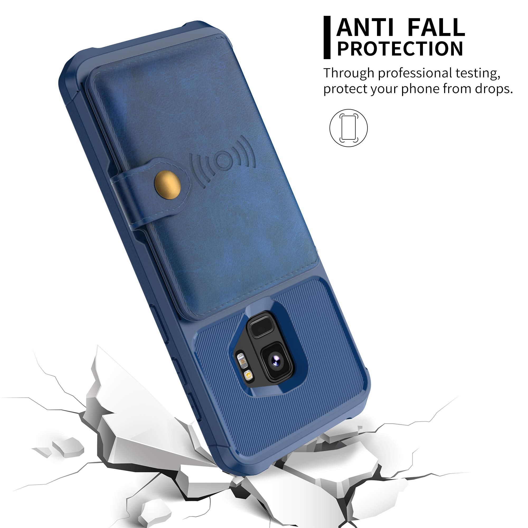 Galaxy S9 Wallet Case, Sumsung S9 Durable Shockproof Slim Magnetic Flip Leather Card Slots Holder Kickstand Protective Case Cover Included Car Phone Mount (Blue)