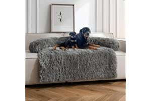 Auemtyn Jumbo Dog Bed, Calming Pet Beds for Large Dogs, Fluffy Non-Slip 55"x43"x8" with Removable Pet Soft Neck Bolster, Washable Cover, Light Grey