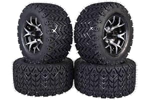 20" Tall MASSFX Black Pit Viper Golf Cart Wheel 20x10-10 and Tire Kit 10x7 4/101.6 4/4 Rim 4 SET
