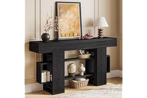 Einhomn 63 Inch Long Console Table for Entryway, Modern Wooden Sofa Table Behind Couch with 3-Tier Storage Shelf, Narrow Entry Accent Table for Living Room, Hallway, Foyer, Black