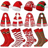Liitrsh 12 Pack Christmas Winter Accessories Set, 4 Christmas Beanies 4 Knitted Scarves and 4 Pairs of Holiday Socks Soft Warm Xmas Hat Scarf Sock Set for Family Parties Gifts