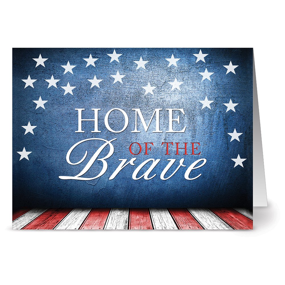Note Card Cafe Patriotic Card with Red Envelopes | 36 Pack | Blank Inside, Glossy Finish | 6 Various Home of the Brave Designs | Bulk Set for Christmas, Thank You, Greetings