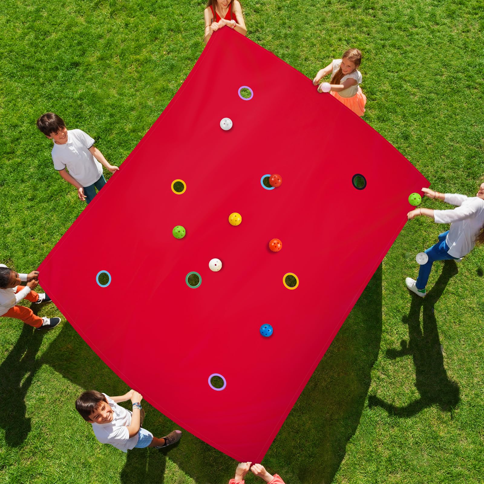 Photo 1 of Kathfly Red Hole Tarp Team Building Game 98 x 70 Inch Learning Fun Team Building Games for Work with 8 Pcs Team Building Ball for Teamwork Group