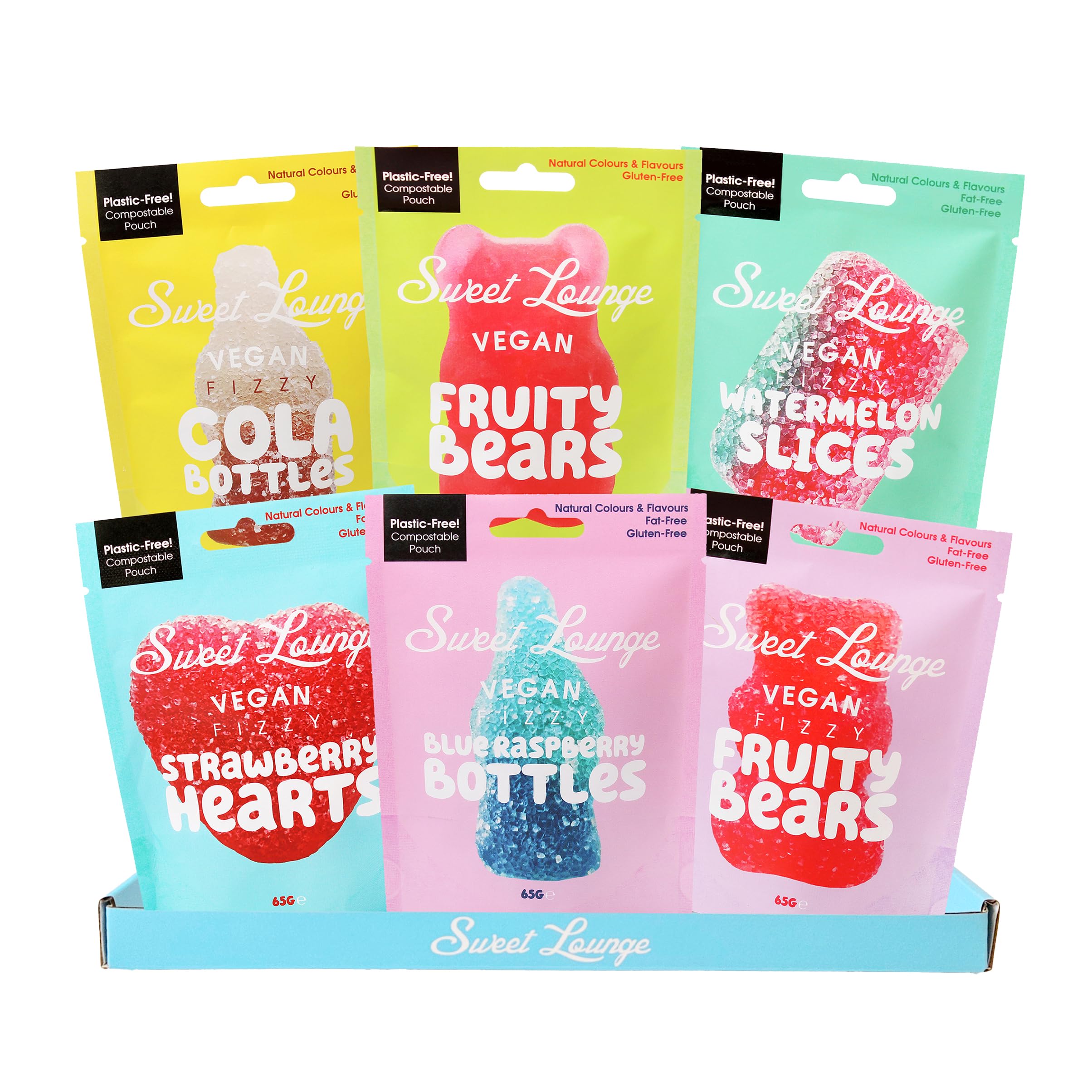Vegan Gummy Sweets – Taster Bundle 6 x 65g by Sweet Lounge | Plant-Based, Gelatine-Free, Plastic-Free Packaging | Eco Fruity Mix