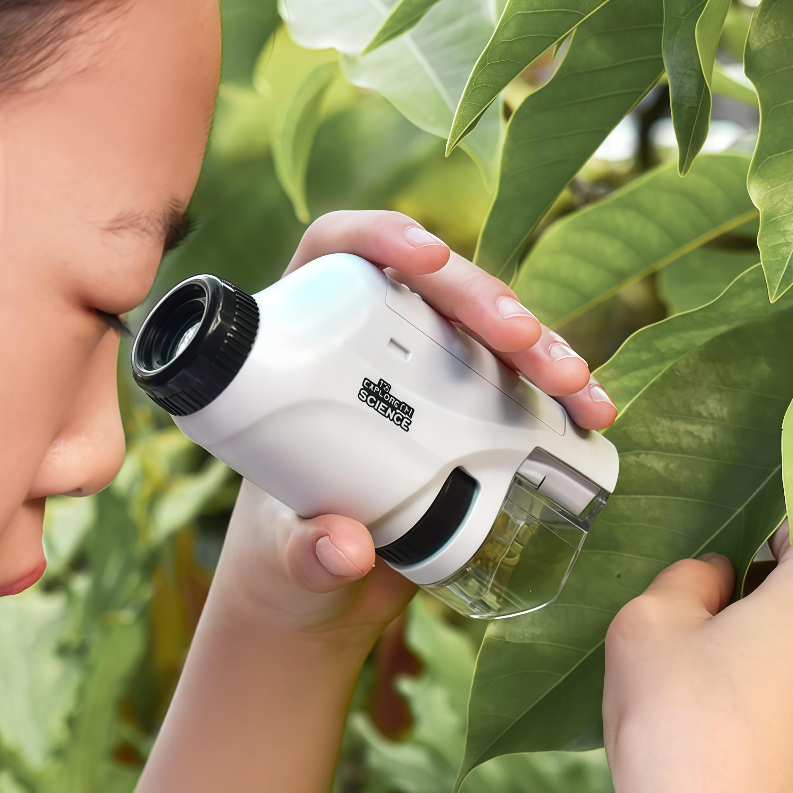 Photo 1 of RIIPOO Pocket Microscope for Kids, Portable Handheld Mini Microscope Toy, Kids Microscope with LED Light 60X-120X, Holiday Xmas Birthday Party Gift