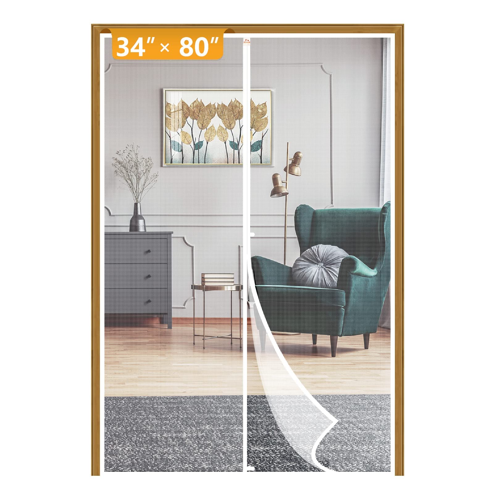 Photo 1 of Yotache White Magnet Screen Door Curtain Fit Doors 34 x 80, Screen Size 36" x 81" Patio Screen High Transparent Hands Free Entry Great for Pet and Kid