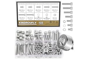 Kindroufly 122 Pieces M6 x 10/12 /16/20 /25/30 /35mm Hex Socket Head Cap Screws Nuts Washers Assortment Kit, 304 Stainless Steel, Fully Machine Thread