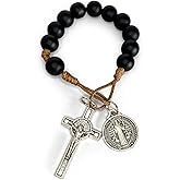 Catholic Prayer Pocket Rosary Saint Benedict Medal Black Beads San Benito Tenner Open Style One Decade Rosary