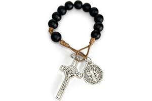 Catholic Prayer Pocket Rosary Saint Benedict Medal Black Beads San Benito Tenner Open Style One Decade Rosary, Small, Zinc, N