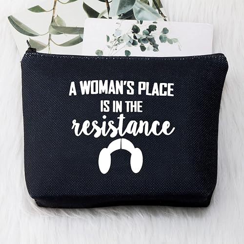 Kosmetiktasche Mit Feministischem Spruch 'A Woman's Place Is In The Resistance' – Star Wars Inspiriert – Schwarz – Ideal Für Reisen & Alltag