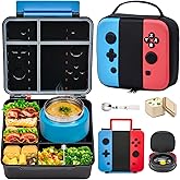 FAJSL Game Lunch Box for Kids with Thermo, 9 OZ Stainless Food Jar & Insulated Lunch Bag, BPA-Free Kids Lunch Bento Box with Sauce Cup, Leakproof Lunch Box Set for Boys & Girs, School, Travel