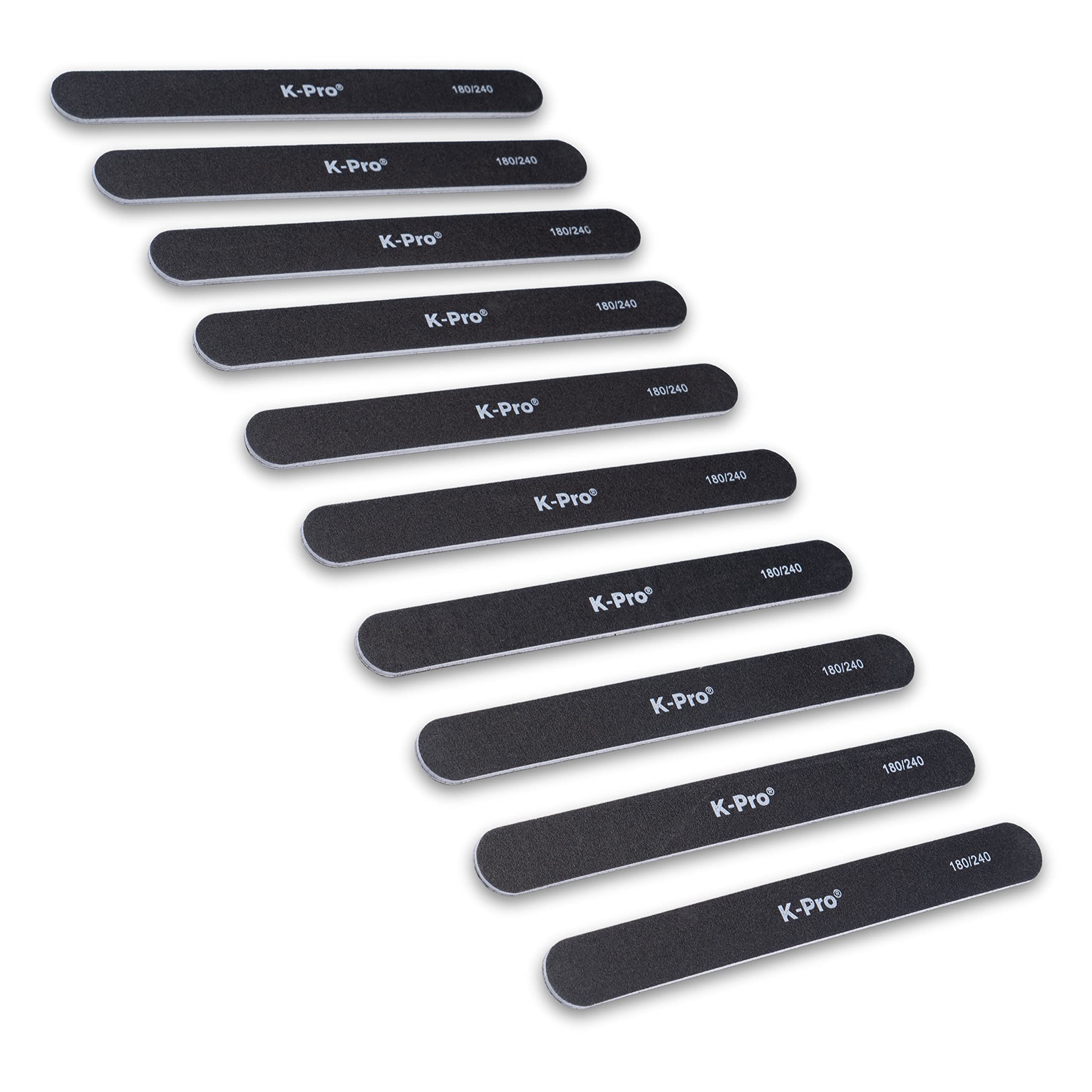 K-Pro Nail File Double-Sided - Professional Emery Board File Set 180/240 Straight - 10 Pieces
