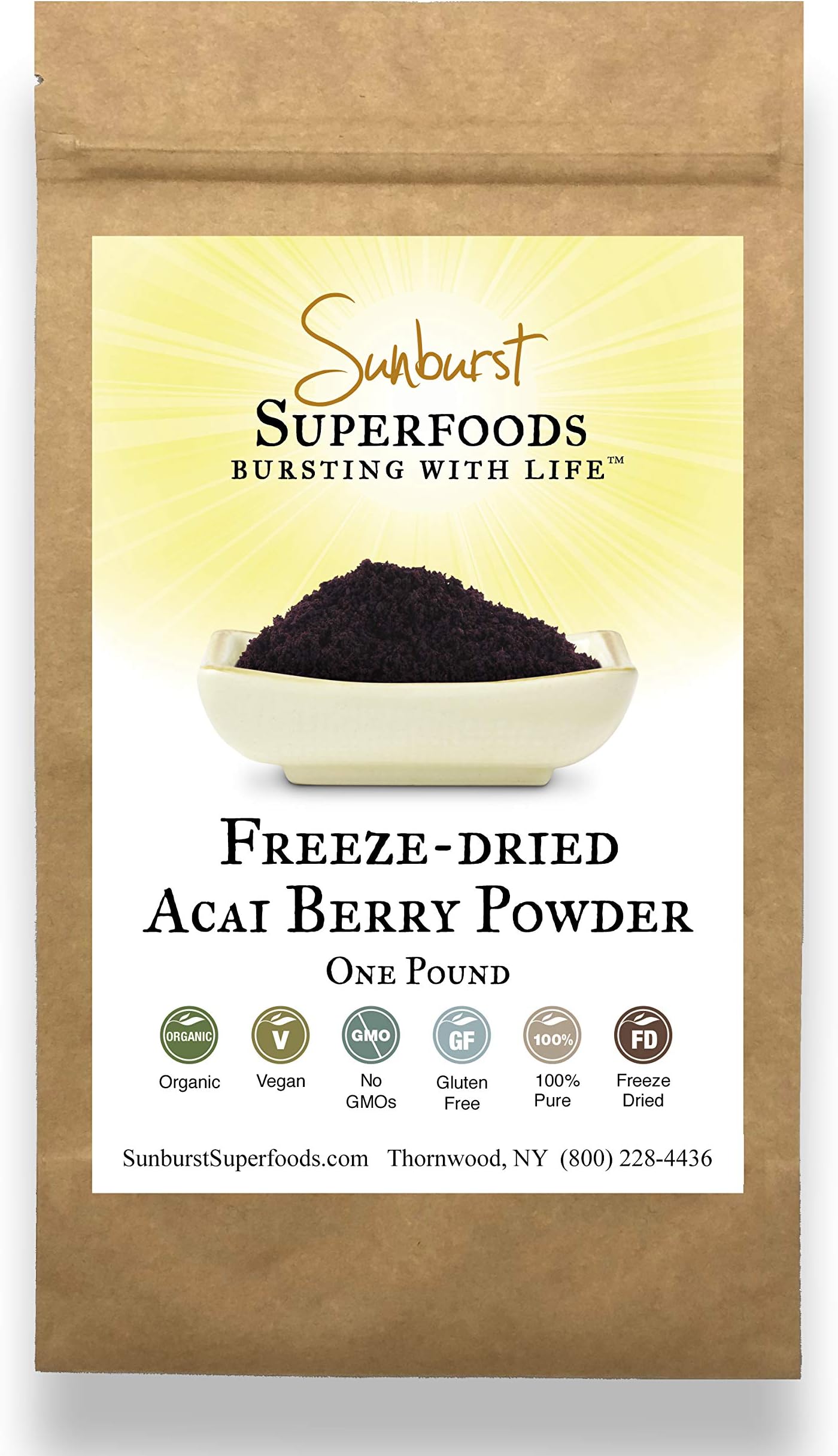 Sunburst Superfoods Organic Acai Berry Powder (Freeze-Dried) (16 Ounce)