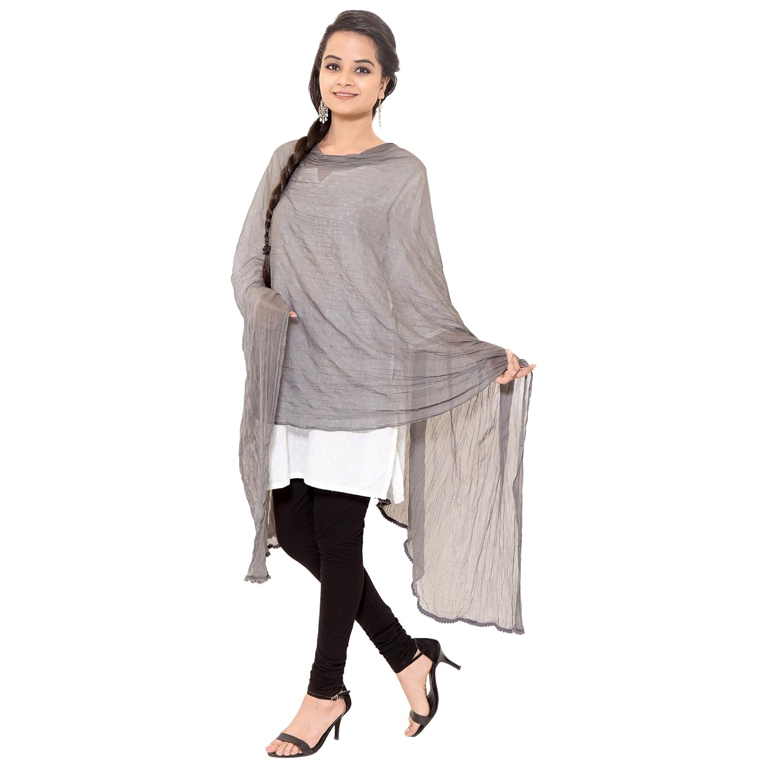 zaributi pure viscose chiffon dupatta with pom pom lace