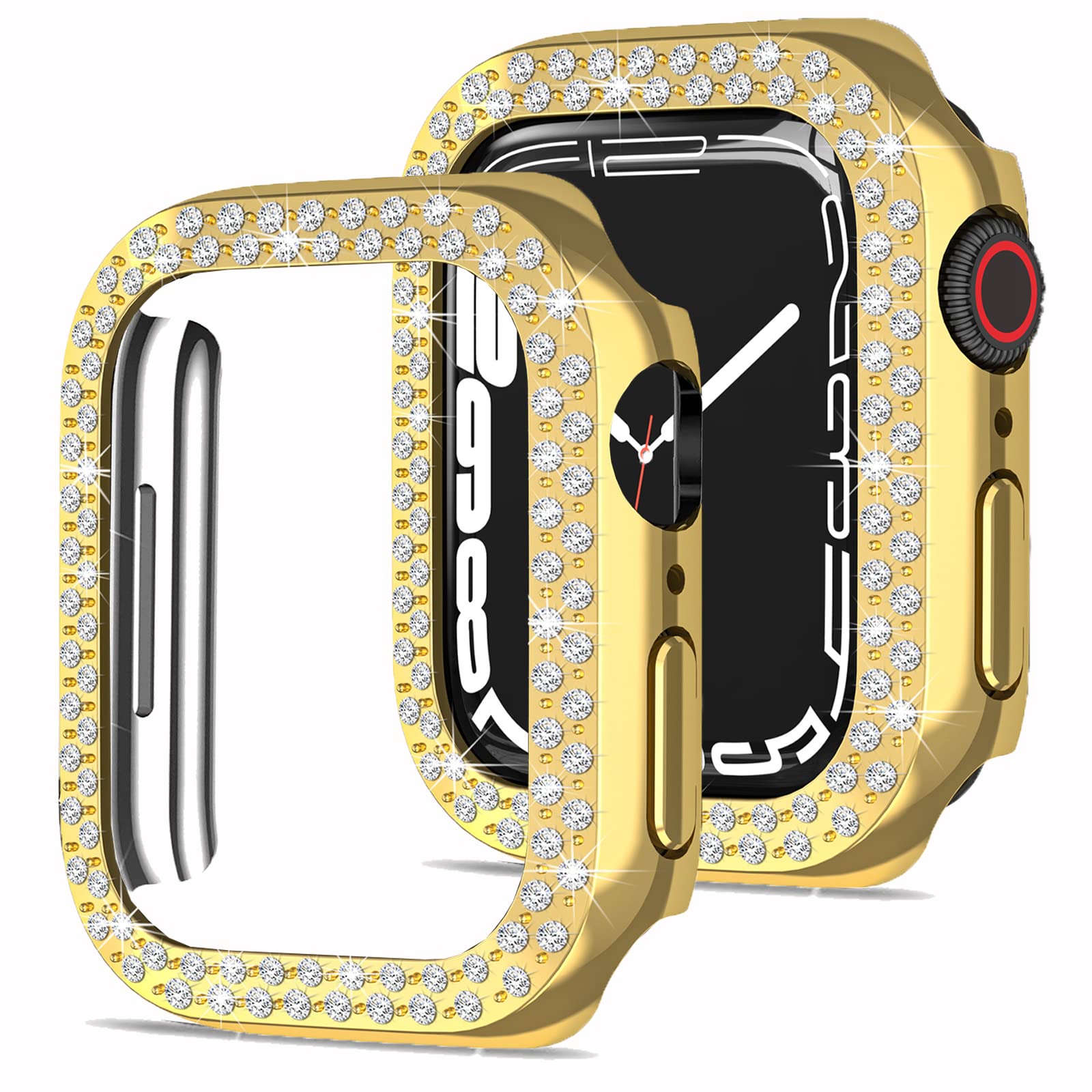 Miimall for Apple Watch Series 8/Series 7 45mm Case with Bling Crystal Rhinestone, Hard PC Bumper Anti-scratch Anti-drop Full Coverage Protective Cover for Apple Watch Series 8/Series 7 45mm-Gold
