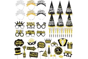 KMCCUMBER New Years Eve Party Supplies 2025, 48 Pcs Happy New Years Decorations 2025 Includes Happy New Year Paper Headband,New Year Glasses New Year Noise Makers, New Years Eve Accessories