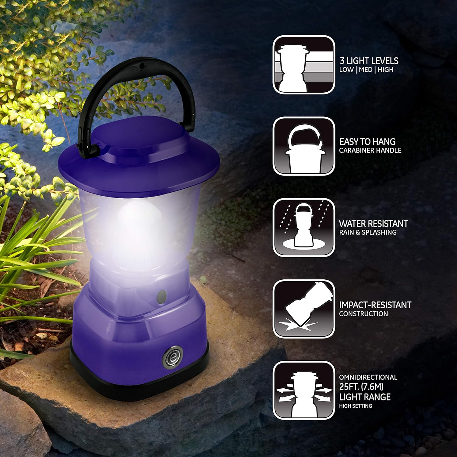 Enbrighten LED Camping Lantern, Battery Powered, USB Charging, 800 Lumens, 200 Hour Runtime, Carabiner Handle, Hiking Gear, Emergency Light, Blackout, Storm, Hurricane, Purple, 49552: Home Improvement