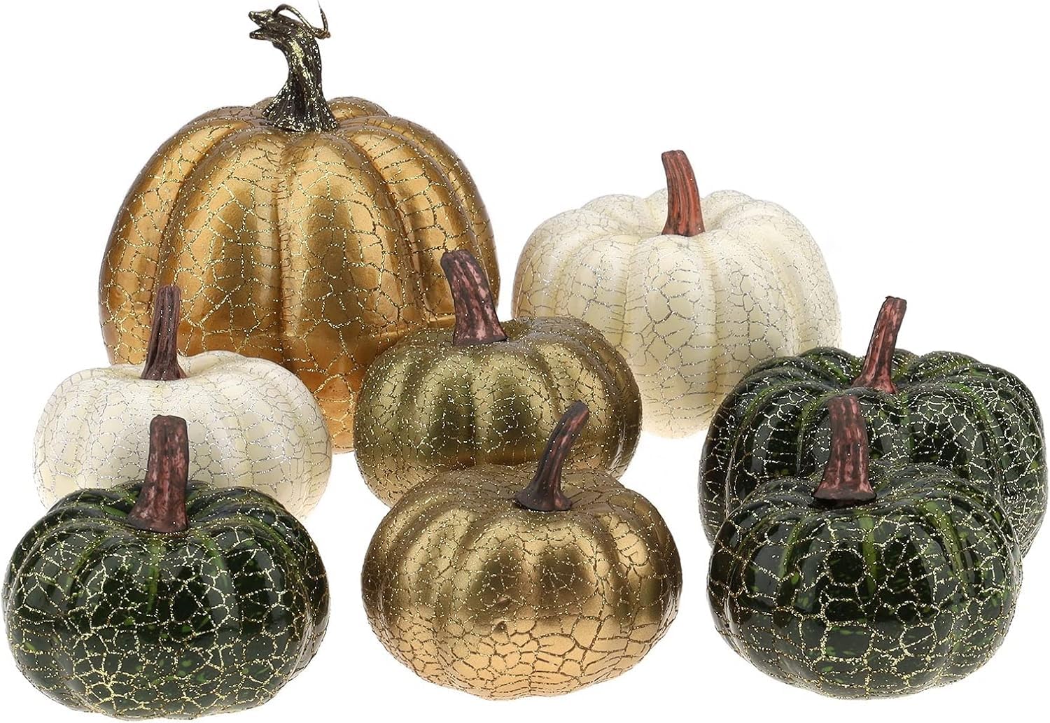 Kepfire 8 Pcs Artificial Pumpkins for Home Decor,Crack Design Foam Pumpkin for Fall Harvest Thanksgiving Halloween Pumpkin Decorations - Random Mix Color(Green&Gold&White)