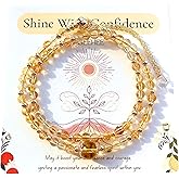 PSEEHEE Handmade Genuine Citrine Crystal Beads Double Layered 14k Gold Filled Wire Bracelet, Birthstone Chakra Healing Gemstone Crystal Adjustable Bangle Cuff Jewelry Gift for Women